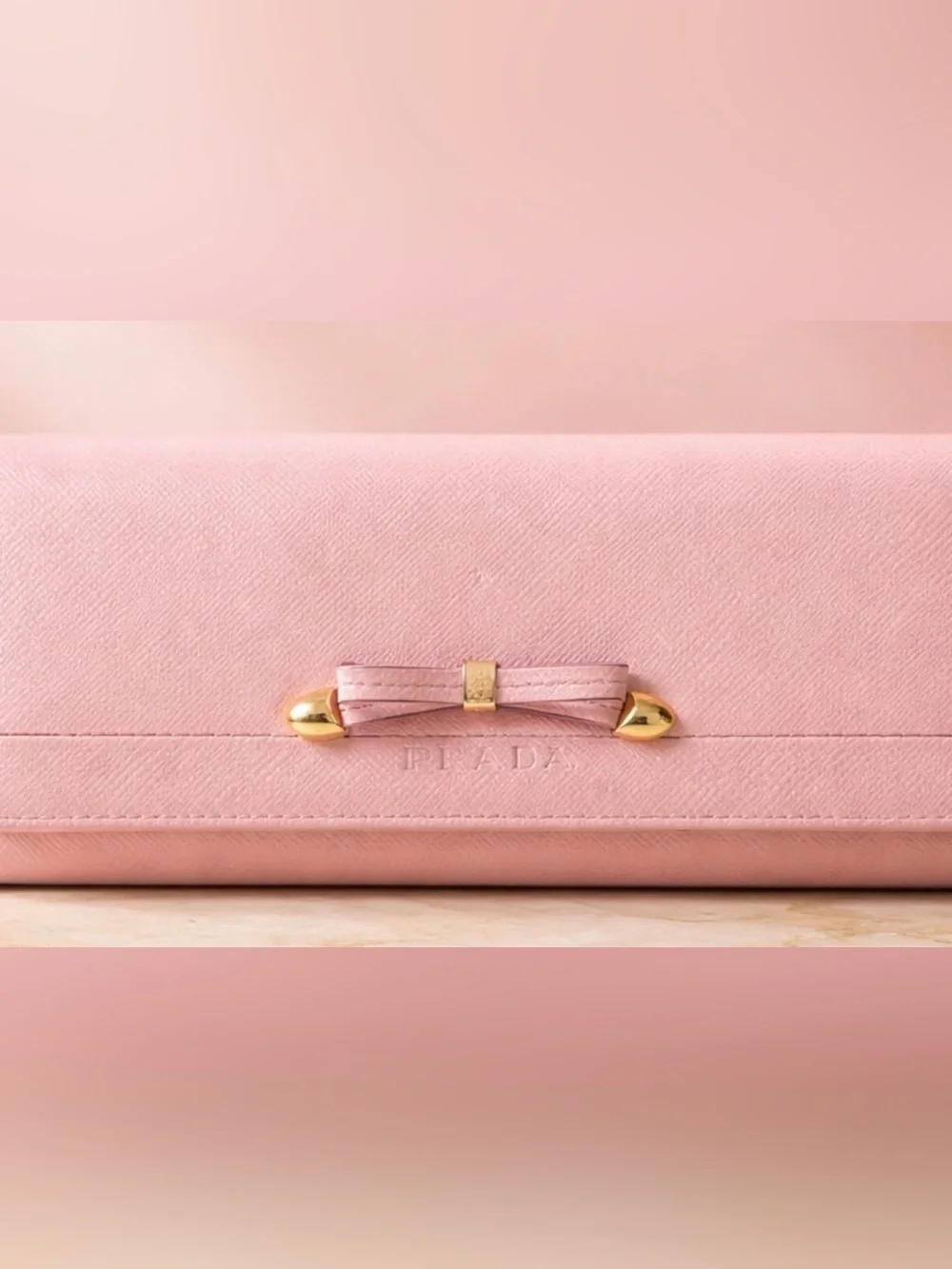 Prada Pink Saffiano Leather Bow Wallet - No Box